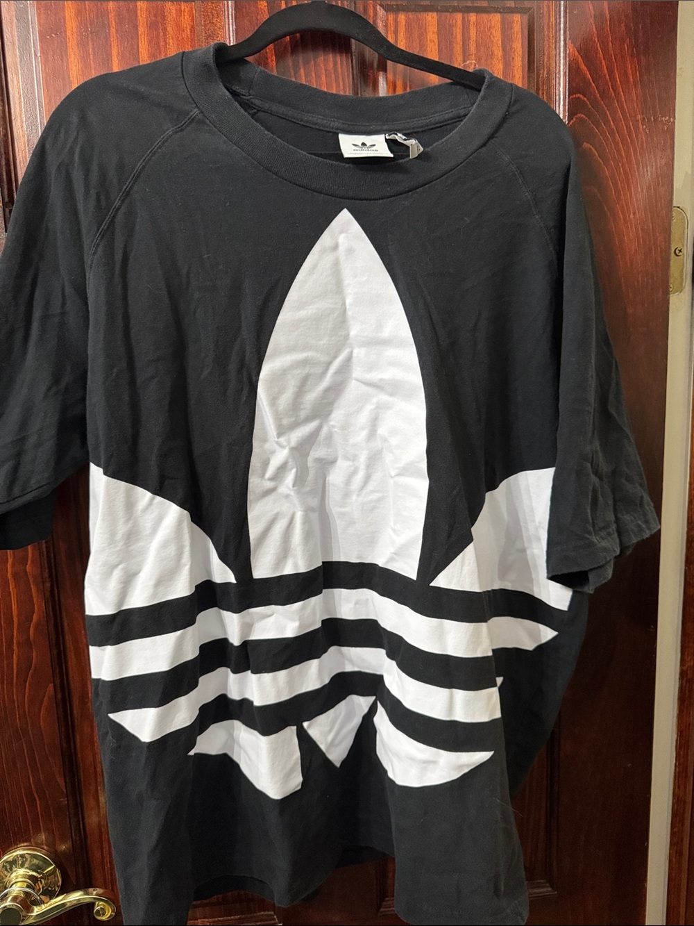 adidas Black T-Shirt with Large White Trefoil Graphic